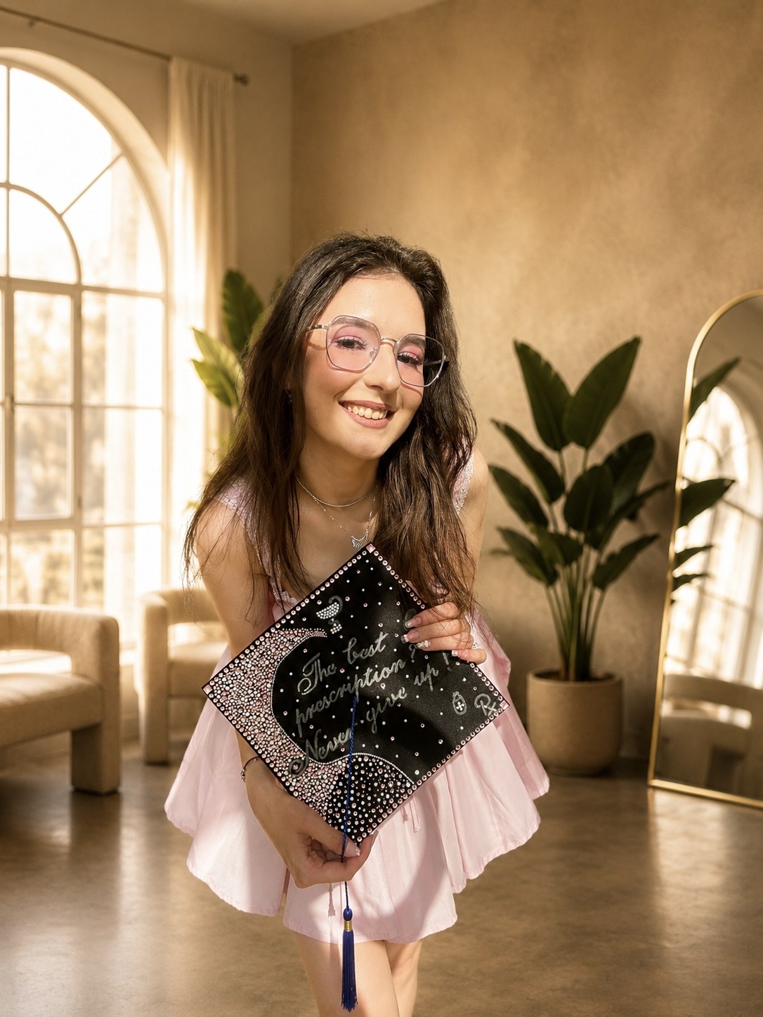 Teofana smiling with her graduation cap