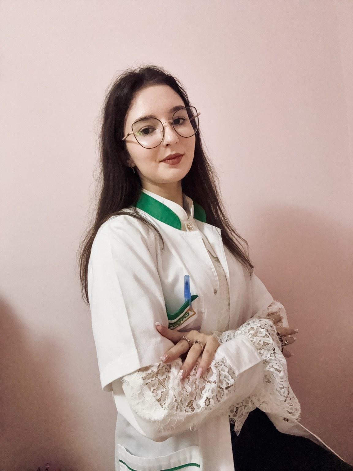 Teofana in her pharmacy uniform